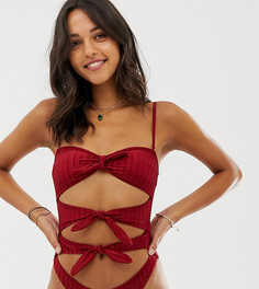 Красный слитный купальник с узлом River Island - Красный