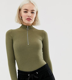 Боди цвета хаки с молнией New Look - Зеленый