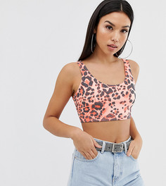 Неоновый кроп-топ со звериным принтом и овальным вырезом Boohoo - Мульти