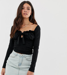 Черный кроп-топ со спущенными плечами и завязкой-бантом спереди Missguided milkmaid - Черный