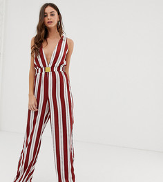 Комбинезон в полоску красного и кремового цвета с поясом PrettyLittleThing - Мульти