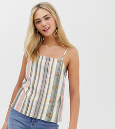 Льняной топ на бретелях в разноцветную полоску с пуговицами Miss Selfridge - Белый