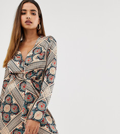Атласное платье с перекрутом и принтом пейсли Missguided - Мульти