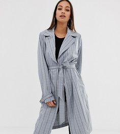 Синий макинтош в клетку с завязкой на талии PrettyLittleThing - Мульти