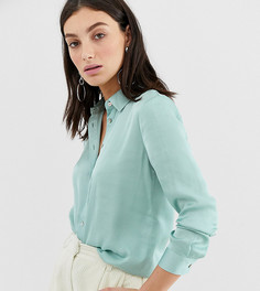 Атласная oversize-рубашка цвета морской волны Stradivarius - Синий