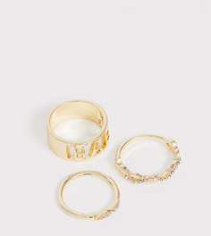 Набор колец со слоганом и кристаллами Reclaimed Vintage - Золотой