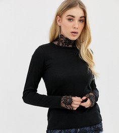 Черный лонгслив с кружевной отделкой PrettyLittleThing - Черный