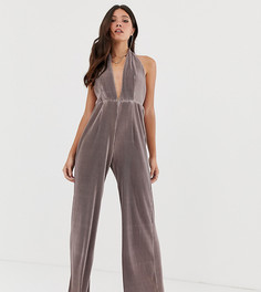 Розовато-лиловый плиссированный комбинезон с завязкой на шее Missguided - Розовый