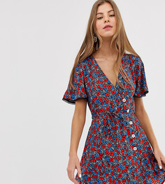 Разноцветное чайное платье мини с пуговицами Miss Selfridge - Синий