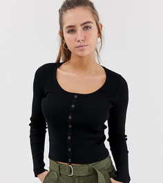 Черный трикотажный топ на кнопках Bershka - Черный