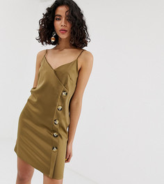 Асимметричное платье-комбинация цвета хаки с пуговицами River Island - Зеленый