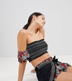 Пляжные шорты с цветочным принтом и поясом River Island - Черный