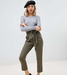 Брюки цвета хаки с поясом на талии New Look Petite - Зеленый
