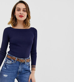 Темно-синий топ с вырезом лодочкой и контрастной окантовкой River Island - Темно-синий