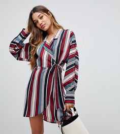 Платье-рубашка в полоску с поясом Boohoo - Мульти