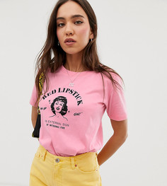 Розовая футболка с принтом red lipstick Stradivarius - Розовый