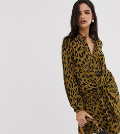 Платье-рубашка с леопардовым принтом и завязкой спереди River Island - Зеленый