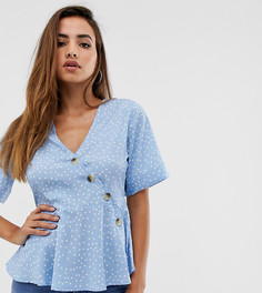 Бледно-синяя блузка в горошек с декоративными пуговицами PrettyLittleThing - Мульти