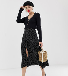 Юбка в горошек с разрезами по бокам New Look - Черный
