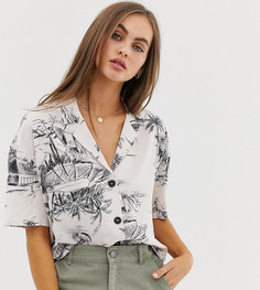 Свободная рубашка с тропическим принтом Pull&Bear - Кремовый