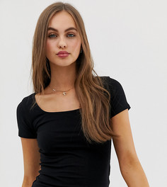 Черная футболка с квадратным вырезом Pull&Bear - Черный