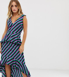 Асимметричное платье макси в полоску с оборками Missguided - Мульти