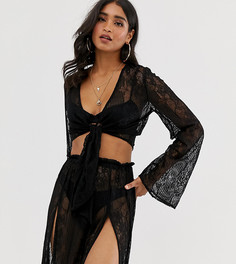 Пляжный кроп-топ из черного кружева с узлом Missguided - Черный