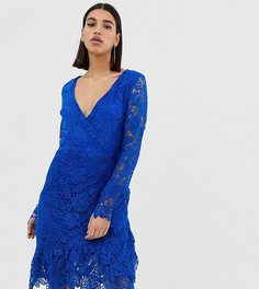 Кружевное платье миди кобальтового синего цвета с оборкой по краю Missguided - Синий