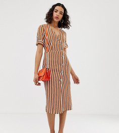 Платье миди в полоску с пуговицами River Island - Коричневый