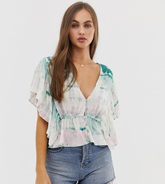 Топ с каскадной драпировкой и принтом тай-дай Pull&Bear - Зеленый