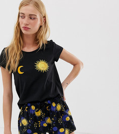 Черный пижамный комплект с принтом солнца и луны Monki - Черный