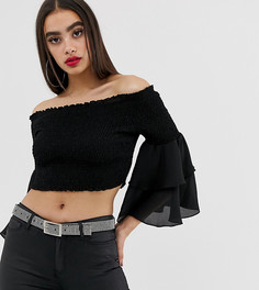 Черный топ-бандо со сборками и многослойными рукавами Boohoo - Черный