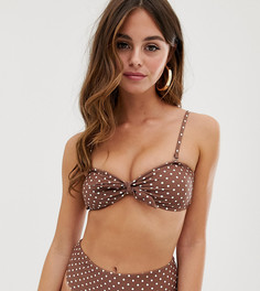 Коричневый бикини-топ в горошек с бретельками Boohoo - Мульти