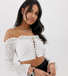 Белый топ на шнуровке с открытыми плечами Boohoo - Белый