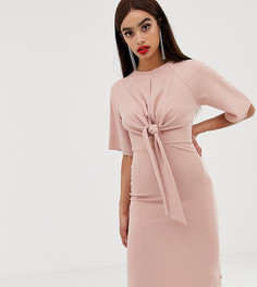 Бледно-розовое облегающее платье миди с завязкой спереди Boohoo - Розовый