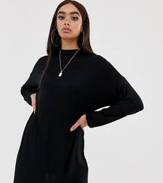 Черное платье-футболка с высоким воротом Boohoo - Черный