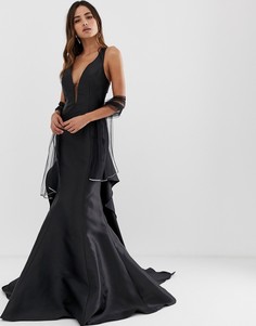 Платье макси с V-образным вырезом и оборками Jovani - Черный