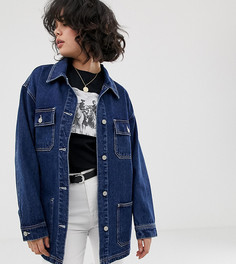 Темно-синяя джинсовая oversize-куртка с карманами Pull&Bear - Синий