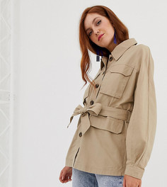 Бежевая куртка на пуговицах с завязкой на талии Stradivarius safari - Бежевый