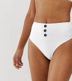 Белые фактурные плавки бикини с завышенной талией и пуговицами Missguided - Белый