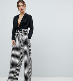 Полосатые брюки с широкими штанинами и завязкой на поясе Boohoo - Черный
