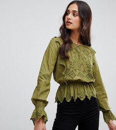 Блузка с прорезной вышивкой ришелье Miss Selfridge - Зеленый