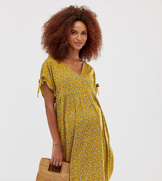 Свободное желтое платье с завязками на рукавах New Look Maternity - Желтый