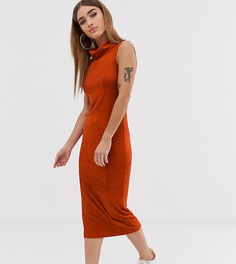 Платье миди в рубчик с высоким воротом ASOS DESIGN Petite - Оранжевый
