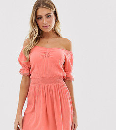 Розовое платье с открытыми плечами и сборками Miss Selfridge - Розовый