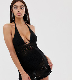 Эксклюзивное черное пляжное платье кроше с халтером Boohoo - Черный