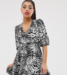 Платье с зебровым принтом, запахом и пышными рукавами Boohoo - Мульти