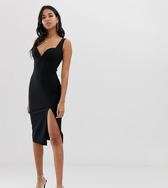 Черное платье миди с глубоким вырезом, вырезом сердечком и разрезом сбоку Boohoo - Черный