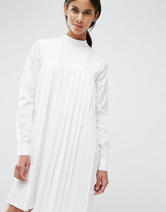 Хлопковое платье в складку с длинными рукавами ASOS TALL - Белый