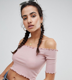 Кроп-топ с широким вырезом и фактурными краями PrettyLittleThing - Розовый